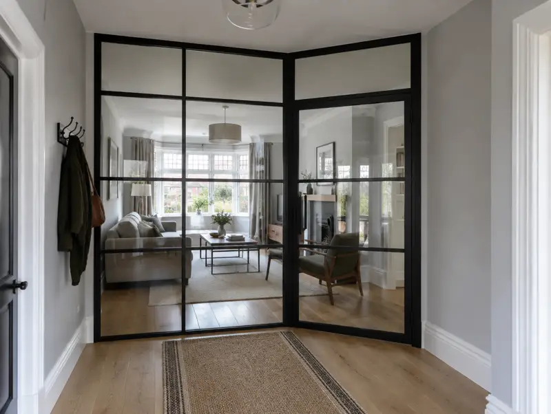 Internal steel screens fitted in a UK home